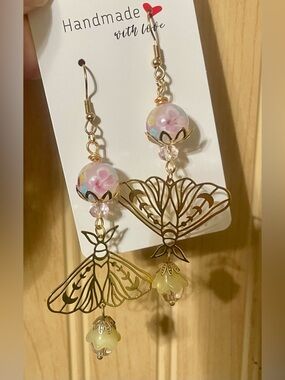 Handmade ‘Spring Flutter’ Floral Moth Earrings